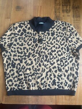 DKNY  Short-Sleeve Leopard Print Sweater - Black & Tan
